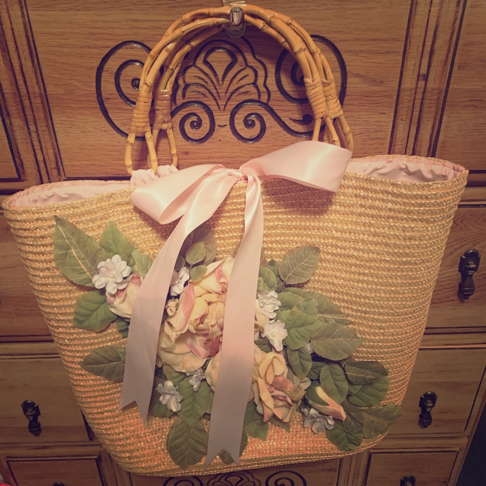 Custom Floral Straw Tote